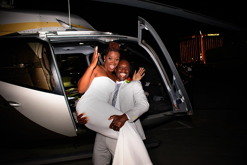 Couple by Helicopter on Las Vegas Strip